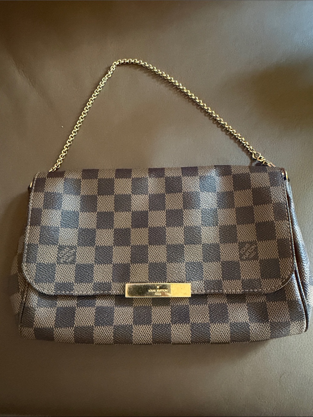 Louis Vuitton Damier Ebene Shoulder Bag with Gold Chain